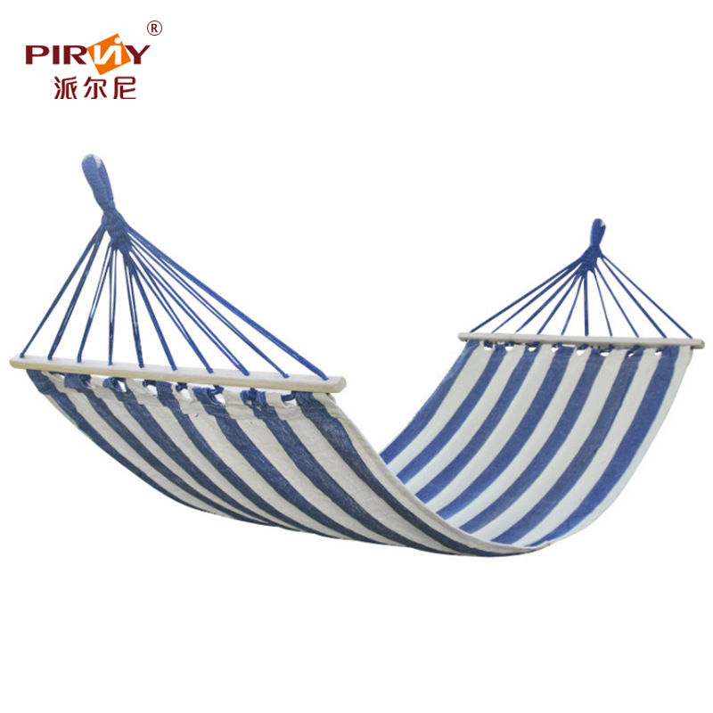 Sanjia Color Strip Hammock Outdoor Leisure Cotton Canvas Hammock With Wooden Sticks Park Swing Hammock Single Hanging Chair