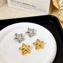 S925简约合金属18k耳钉几何光面星星耳环高级感五角星耳饰品批发