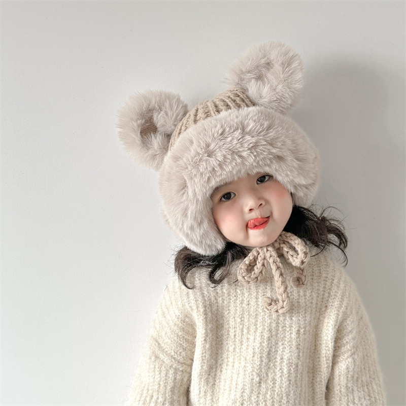 Unisex Children's hats Winter boys and girls ins plus cashmere knitted plush Lei Feng hat ear protection hat_voghion.com