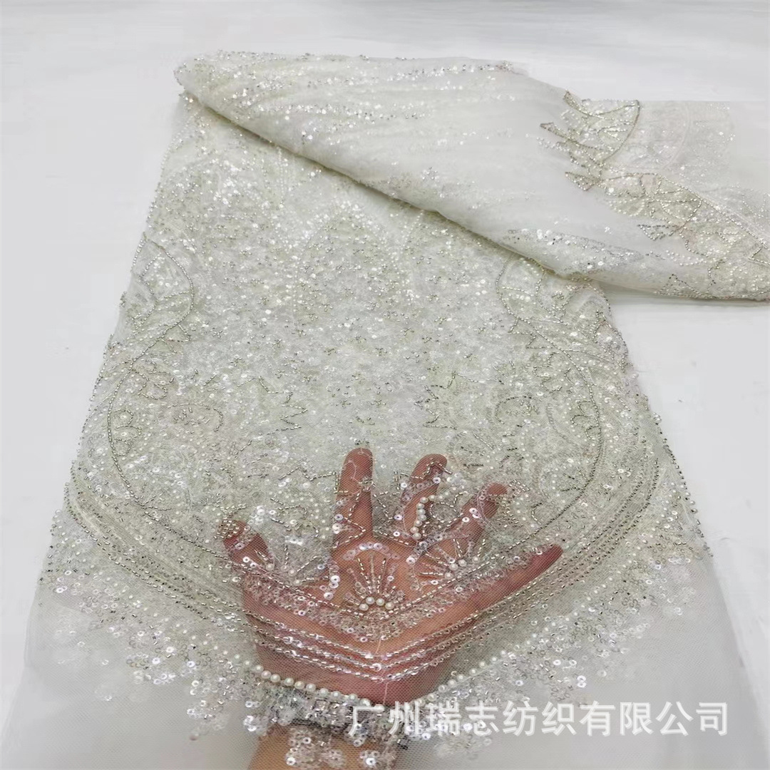 Tejido de encaje de sequilla francesa, moda de mujer, vestido de boda, bordado de perlas, diseñador de accesorios de ropa, encaje