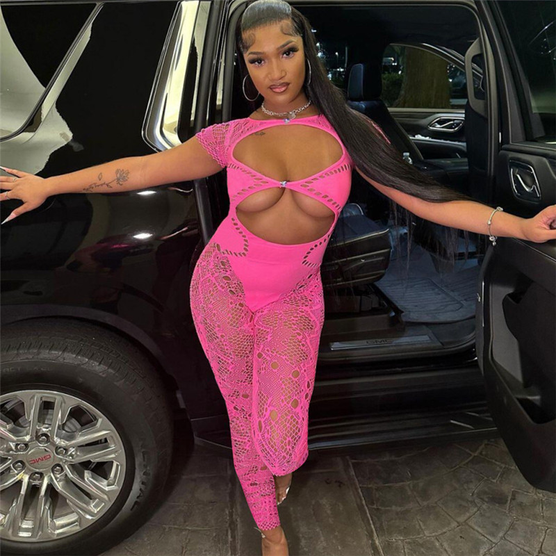 Feng – combinaison Sexy pour femmes, nouvelle collection automne 2024, ajourée, tricotée, fleur, crochet, taille haute, serrée_voghion.com