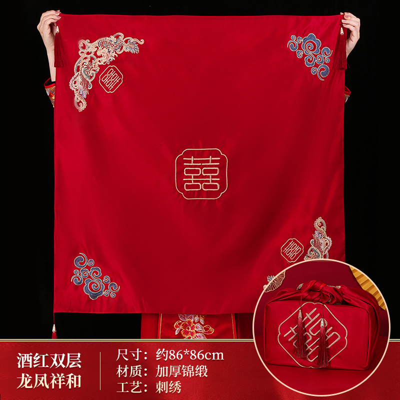 Tapa roja nupcial bordado chino suministros de la boda colección doble capa con borla Xiuhe ropa velo boda apoyos