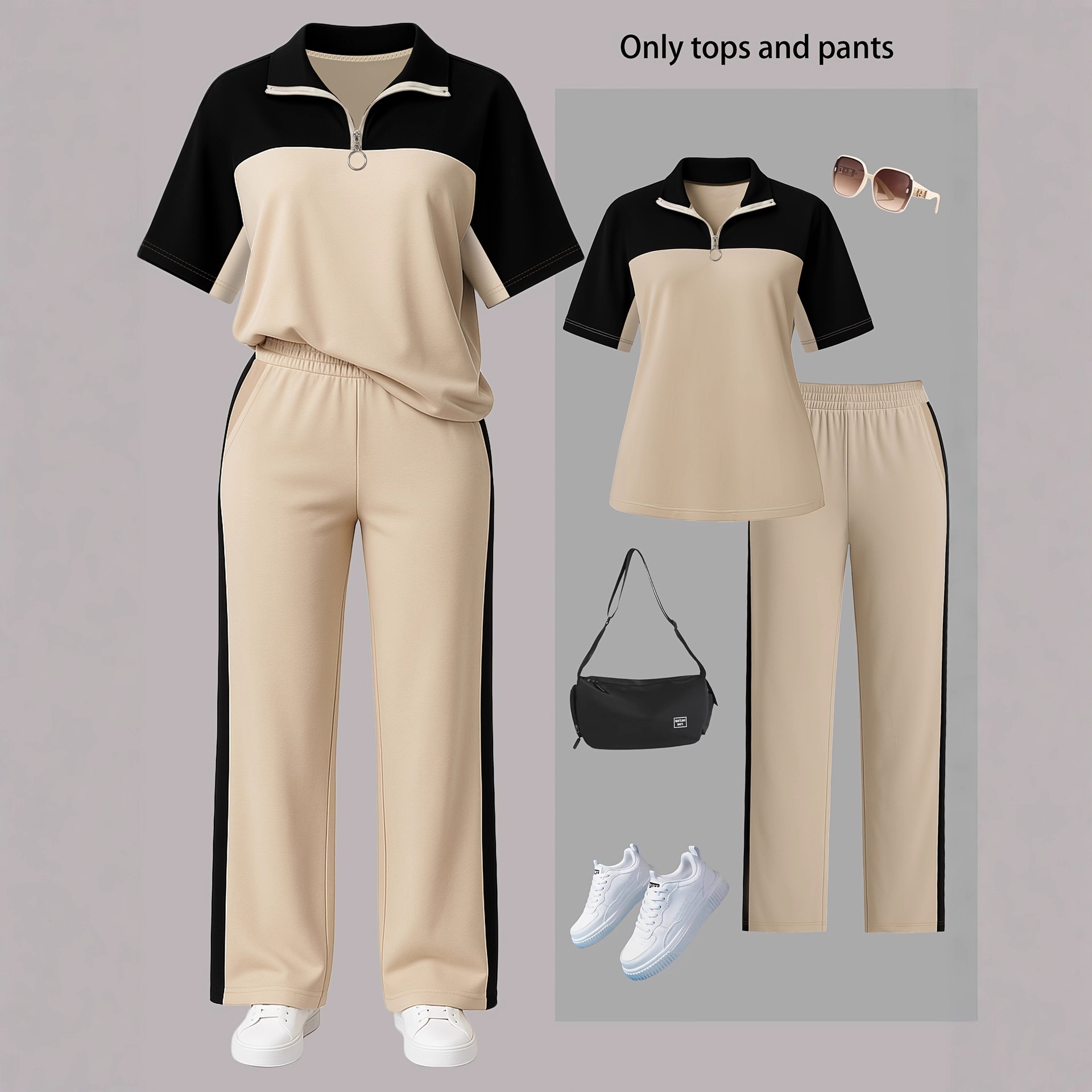 Stylish Two-Piece Wide Leg Jogger Set For Women - Comfortable Autumn Casual Outfit With Flattering Fit_voghion.com