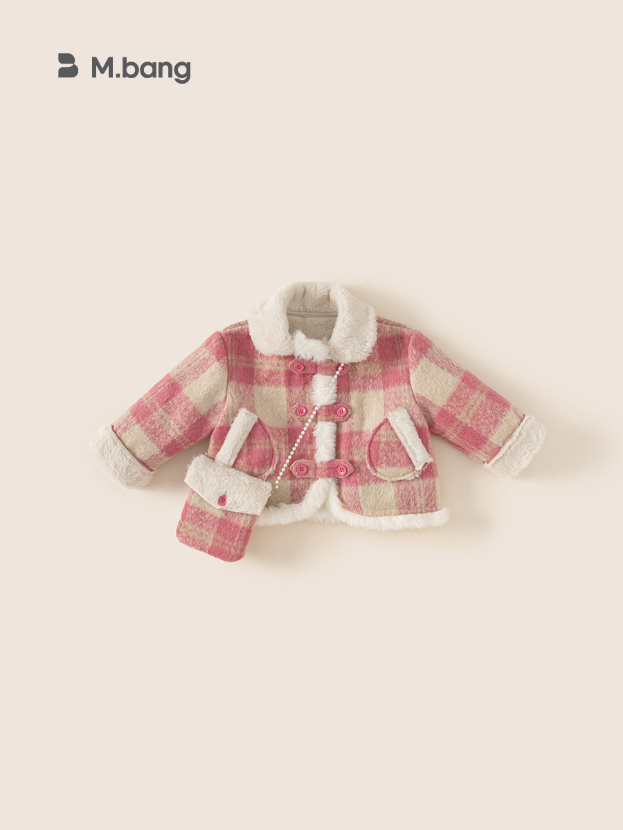 Youbao ropa para niños para niñas más chaqueta de solapa gruesa de terciopelo 2024 invierno nuevo abrigo cálido abrigo a cuadros para bebés