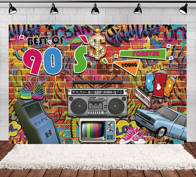 New back to 90s Hip Hop Graffiti Brick Wall back to 90s Party Decoration Background Cloth Amazon