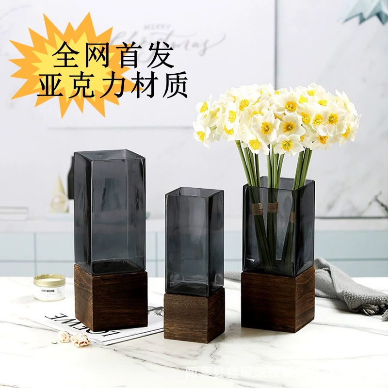 Новая китайская черная акриловая деревянная квадратная ваза индивидуальность