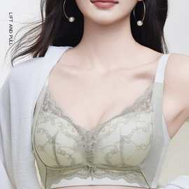 婷婷3742#精美波浪蕾丝无侧骨中薄B杯聚拢集中无钢圈尾货内衣批发