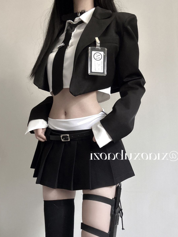 純粋な欲望のホットガール JK 制服スーツ女性の春と秋のショートシャツスーツジャケットコントラストカラーステッチショートスカート 3 点セット|undefined
