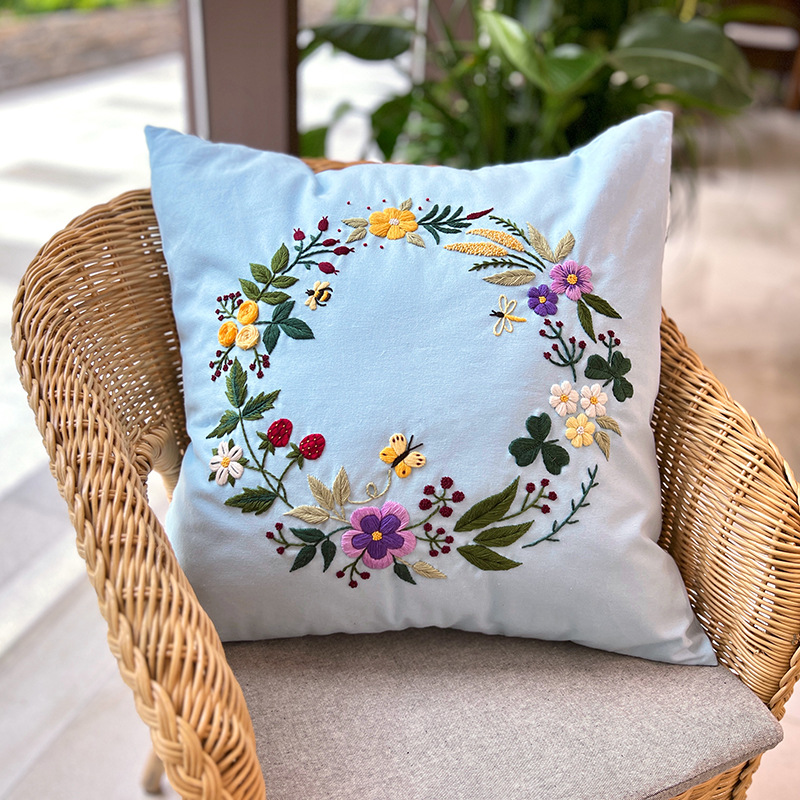 Funda de almohada de bricolaje bordada de algodón estilo chino Lu bordado sala de estar almohada creativa hecha a mano flor retro pájaro almohada china