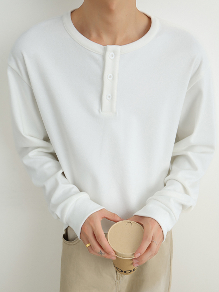 Men's Solid Colour Henley Sweatshirt Long Sleeve Autumn Top_voghion.com