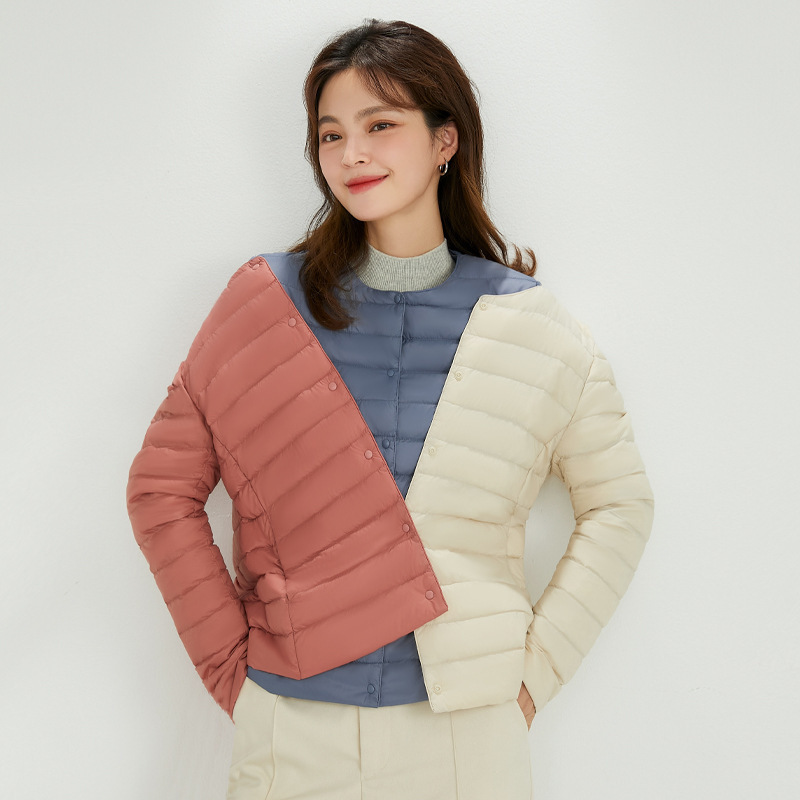New Lightweight Down Jacket Women's White Duck Down Fall and Winter Liner Round Neck V-Neck Two-Wear plus size Slim-Fit Short Jacket