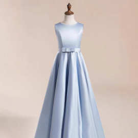 女童钢琴表演出服管弦乐团演奏礼服轻奢缎面中大童小提琴比赛长裙