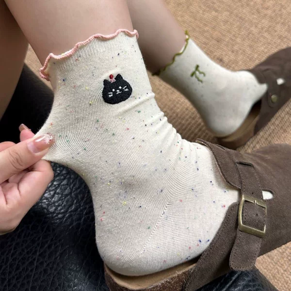 Ruffled Edge Socks for Women Versatile Spring and Autumn Mid-Calf Socks with Bowknot Ins Trendy Simple Student Casual Long Socks Slouch 1
