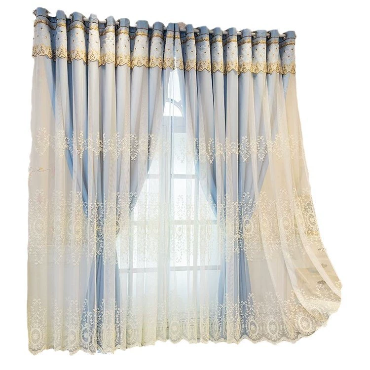 Shaoxing Keqiao простой европейский вышитый yarn интегрированныеFinished living room and bedroom large floating embroidery curtains