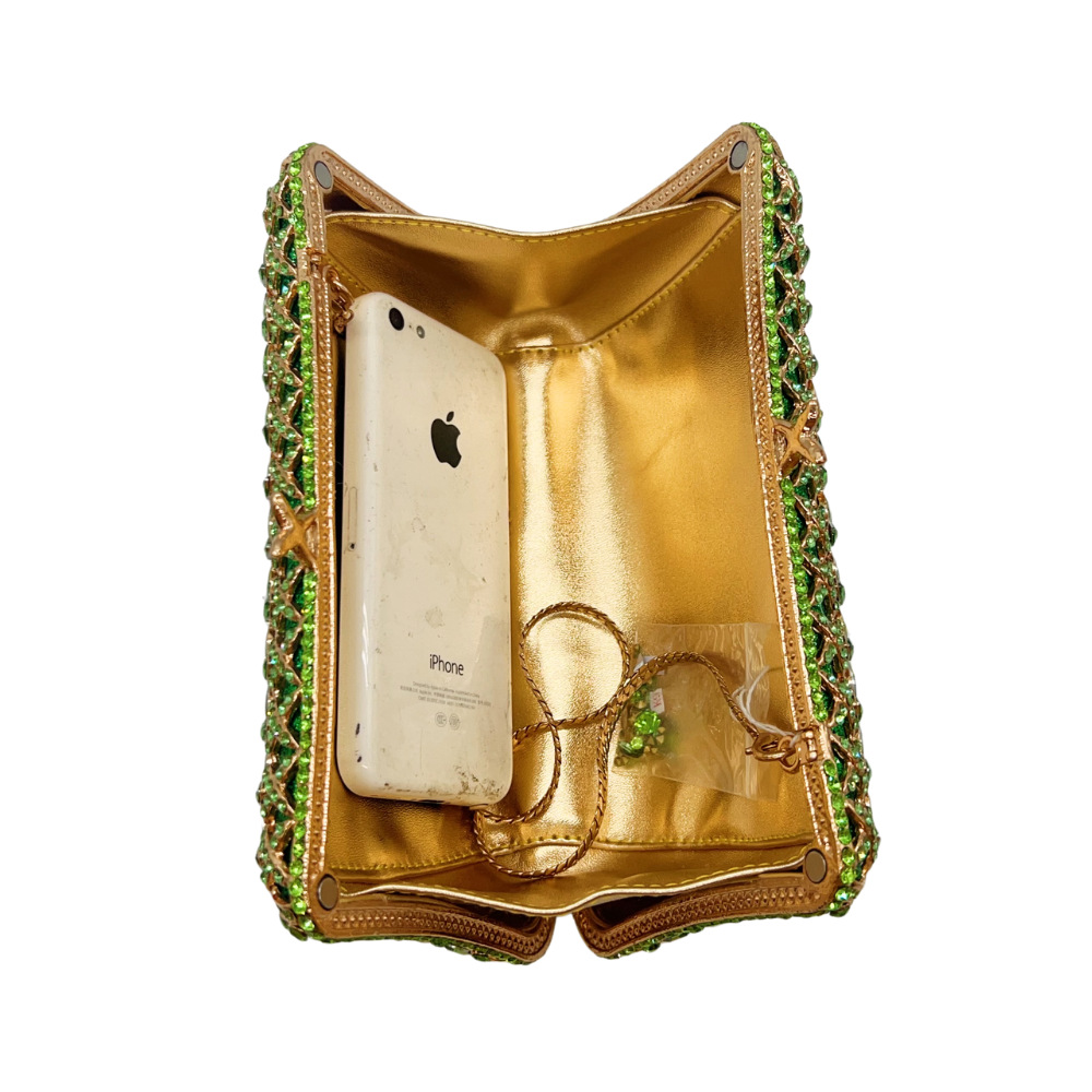 Túi clutch nữ đính đá dạ hội cầm tay kim cương rỗng — Màu xanh lá