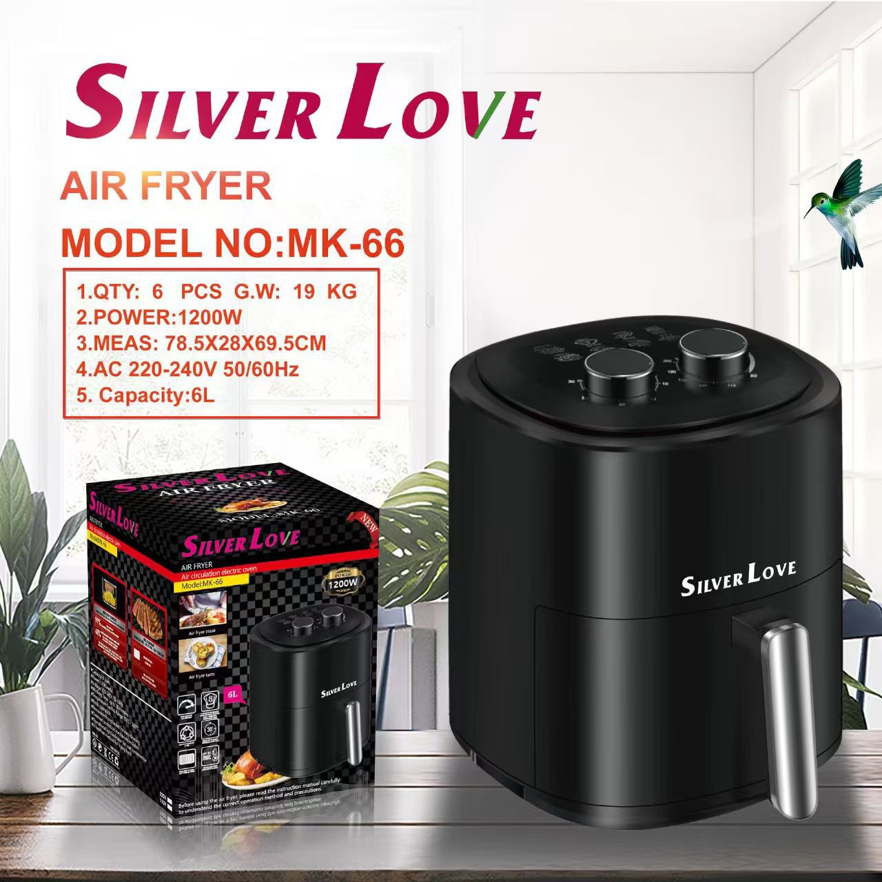 Foreign Trade Export Household Air Fryer Air Fryer 6.0L Large Capacity Electric Fryer 1200W Mechanical Model