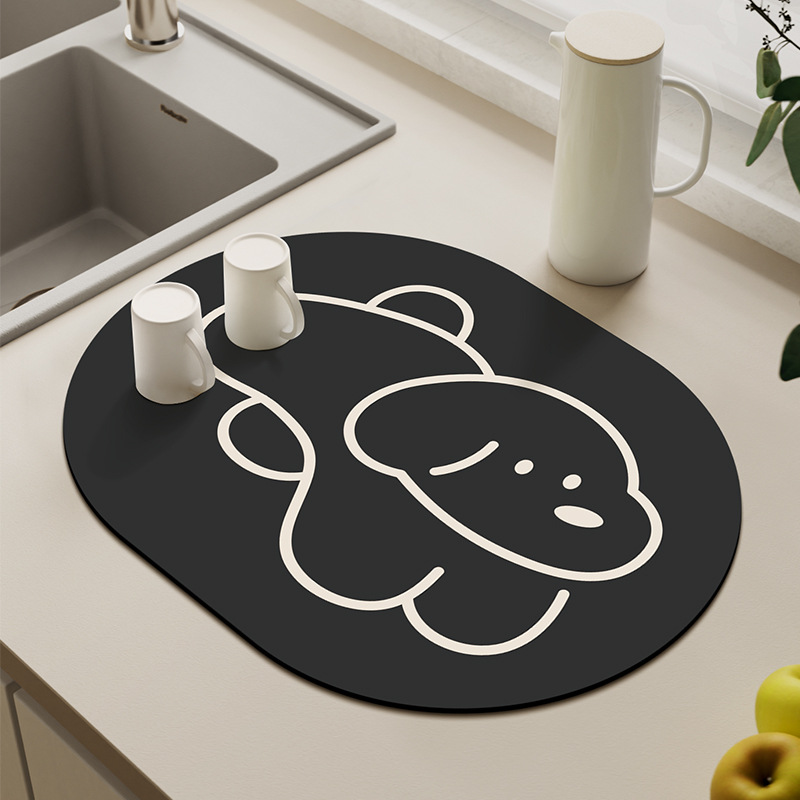 Cute Cartoon Bowl & Plate Mat: Heat-Resistant, Non-Slip, Dirt-Resistant, and Highly Absorbent Silica Gel Dish Pad—Perfect for Home Kitchens as a Drainage Mat for Countertops