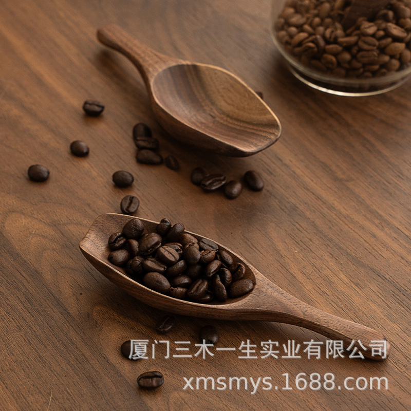Black Walnut Solid Wood Coffee Bean Shovel Household Wooden Quantitative Measuring Spoon Coffee Bath Salt Spoon Seasoning Milk Powder Spoon