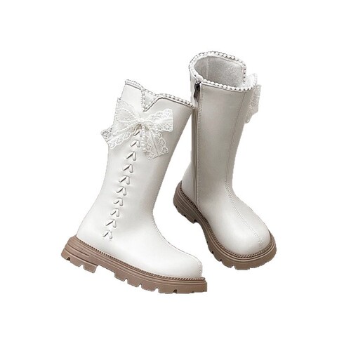 Girls 'leather boots for autumn and winter new children's princess shoes with velvet warm Martin boots with soft sole, non-slip shoes, snow boots