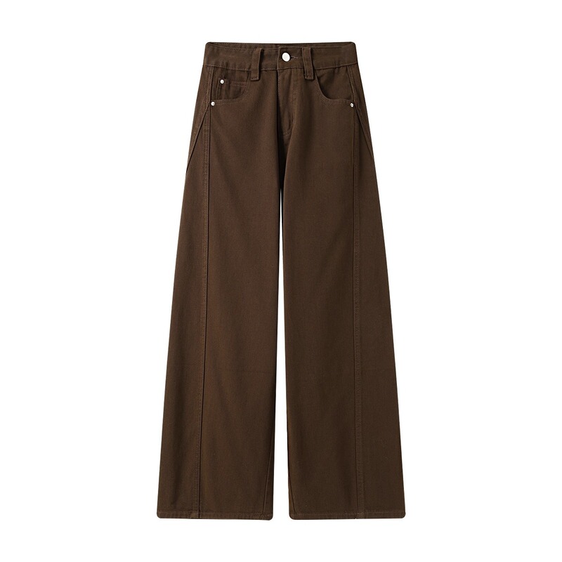 Melard Coffee-Colored Straight-Leg Jeans for Women, Spring and Autumn, Plus-Size, High-Waisted, Loose-Fitting, Slimming Wide-Leg, Curved Pants