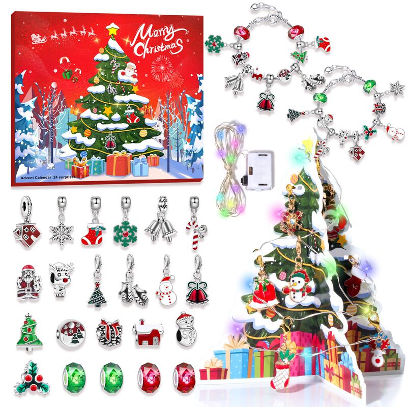 クロスボーダー新しいクリスマスアドベントカレンダーギフトセット DIY ブラインドボックスブレスレット 3D クリスマスツリーライトショーギフトボックス|undefined