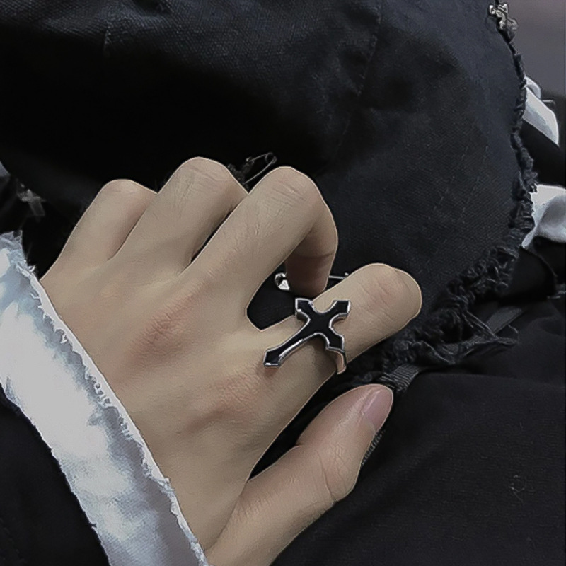 Vintage negro gran Cruz anillo abierto mujeres gótico moda aleación hombres anillo de la joyería de Halloween
