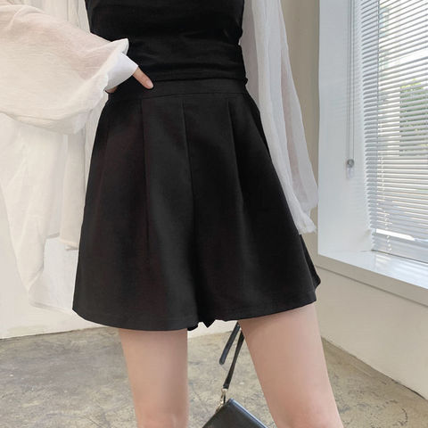 Shorts for women summer loose large size fat mm1 summer new style student slimming straight black A-line wide-leg pants skirt