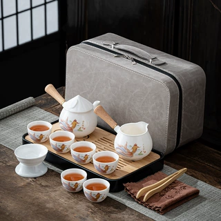羊脂玉白瓷旅行茶具套装便携式功夫茶具侧把泡茶壶商务礼品伴手礼