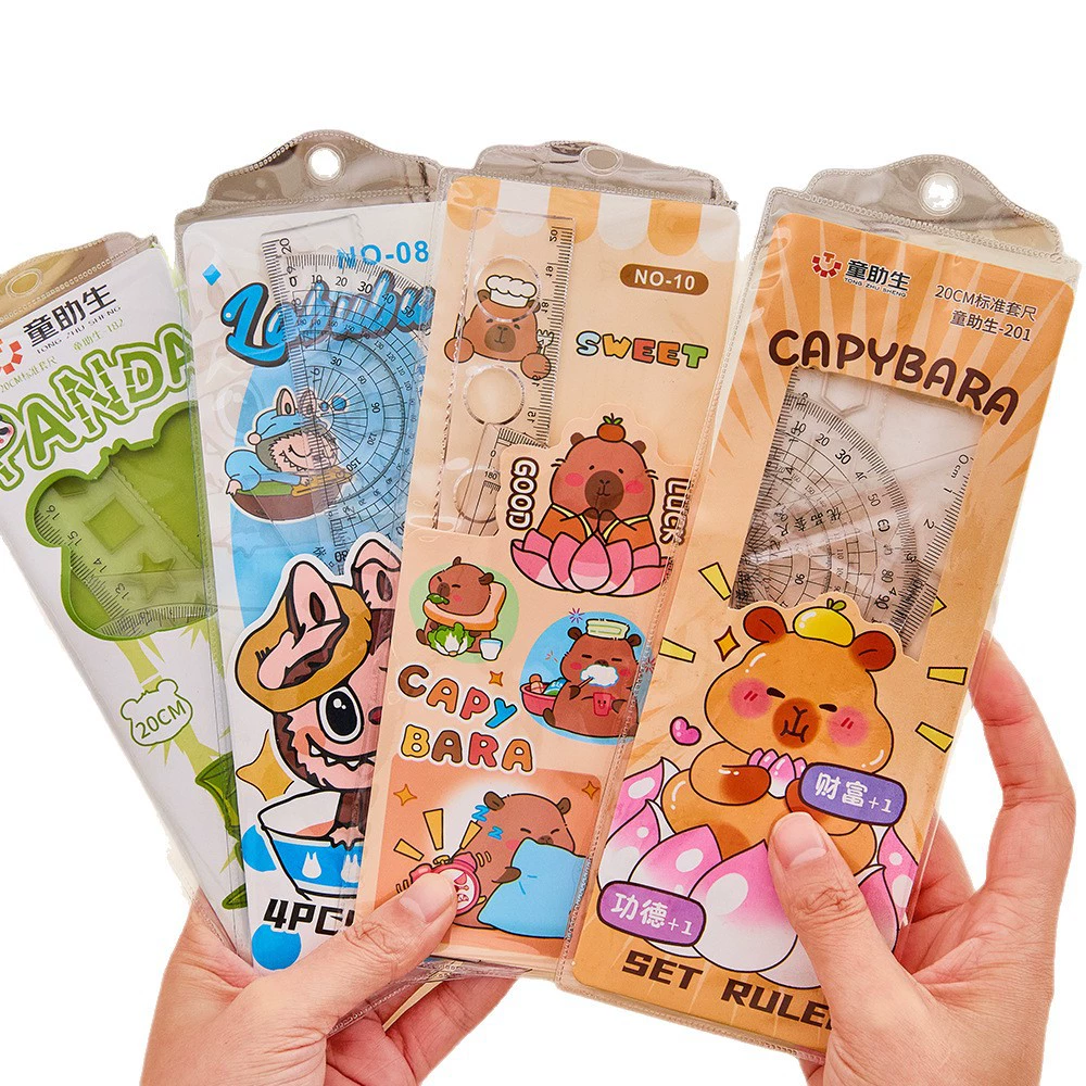 Cartoon Universal Ruler Set, 4-Piece 20 cm, Flexible Student Geometry Kit