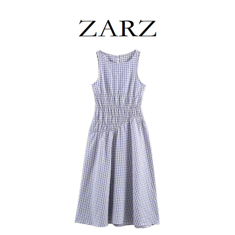 Zarz Self-Made European and American Style New Women's Fashion Classic Small Plaid Midi Dress 3152308