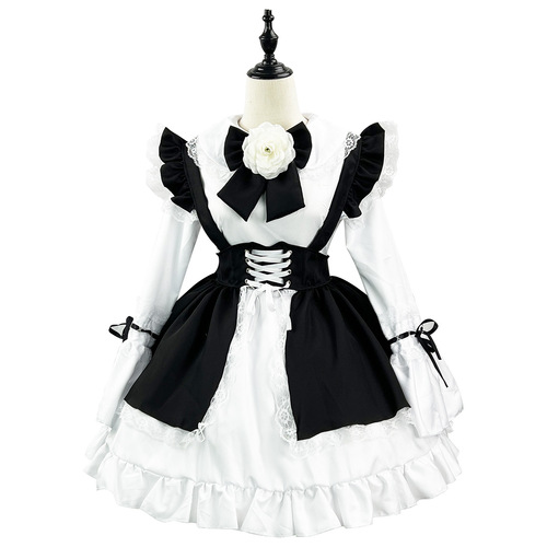 S-4XL Cute Japanese lolita maid outfit black and white with girly dress Lolita women's boss suit