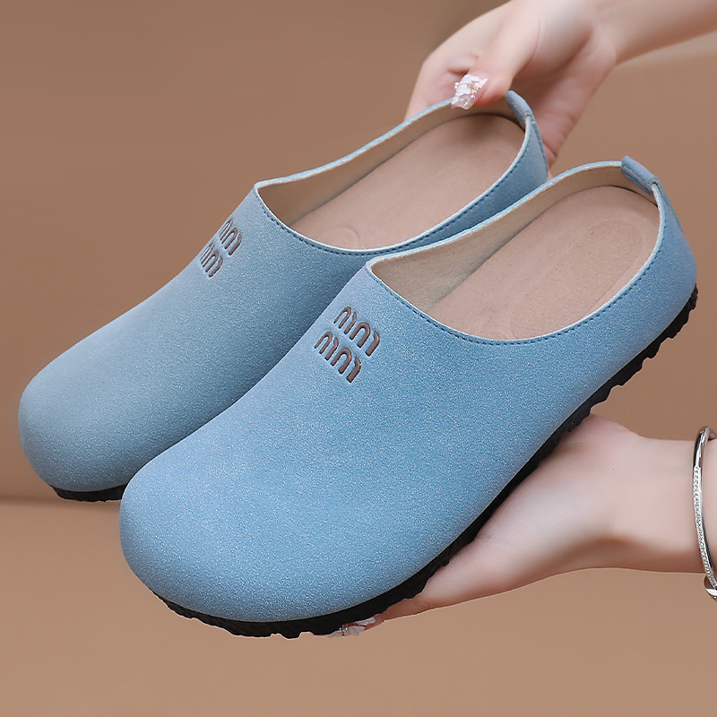 Pantuflas Baotou mujeres verano nueva tendencia de la moda transpirable suela suave sin pies cansados zapatos de mujer casuales de un pie media pantuflas
