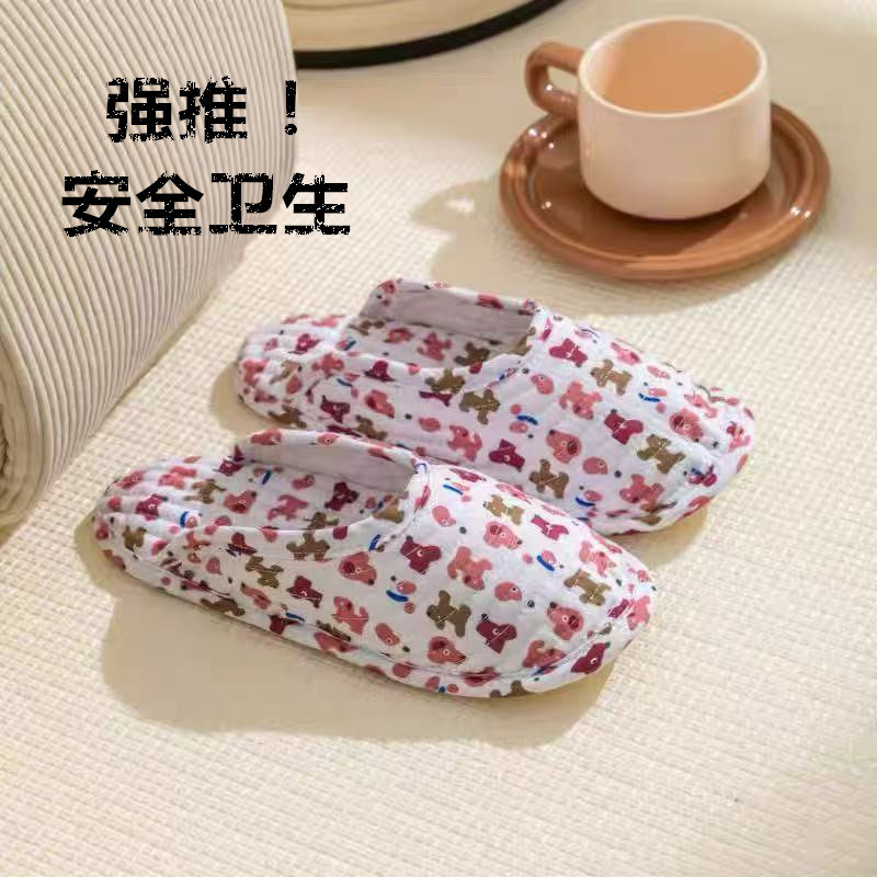 女款韩式家居室内专用鞋单层布艺棉质地板爬爬垫拖鞋平底防滑布拖
