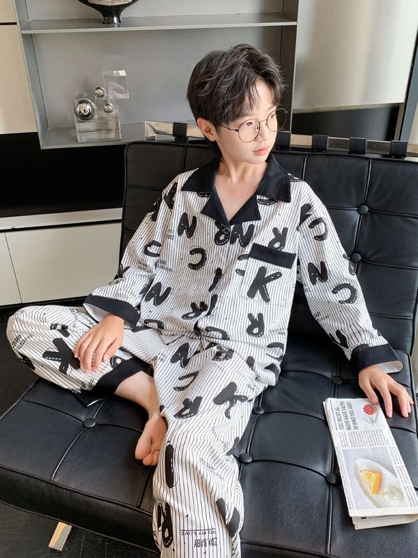 男童青少年睡衣春秋款2025新款男孩纯棉家居服儿童可外穿长袖套装|undefined