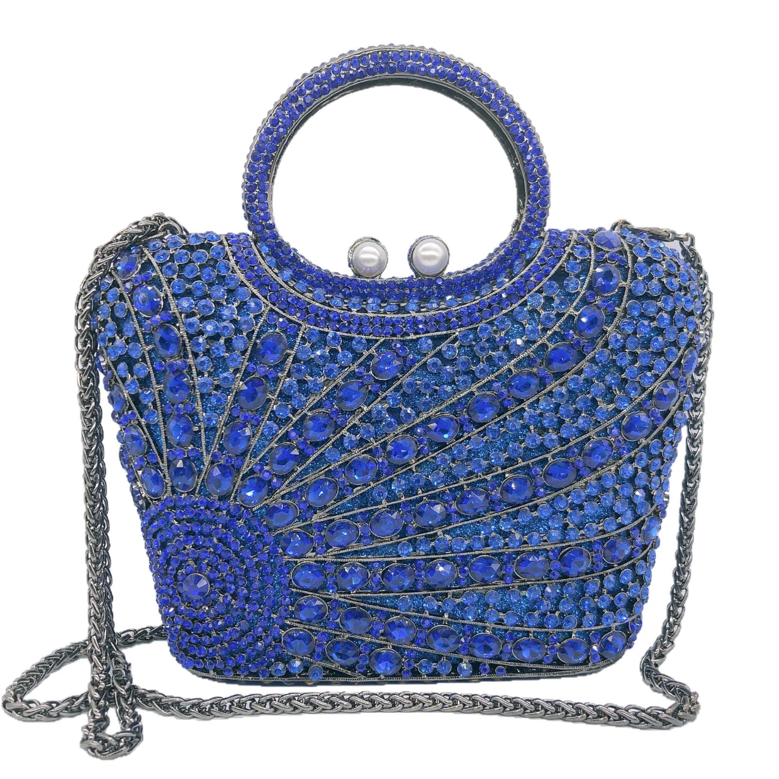 Túi clutch nữ đính đá dạ hội dáng đứng đeo chéo xách tay phong cách châu Âu — bạc, Bạc AB, màu vàng, Champagne màu