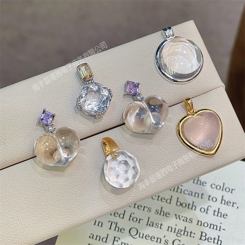 S925 Silver Inlaid with Natural White Crystal Pink Crystal Peach Jewelry Pendant Silver Necklace Pineapple Bead Necklace Pendant Jewelry