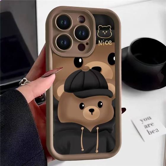 Brown Bear Emery for Apple 16 Mobile Phone Case iPhone14Promax Soft Case 13 All-inclusive 12 Couples
