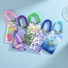 亚马逊热销款学生卡套工牌证件挂牌门禁卡公交卡弹簧绳挂饰硬卡套