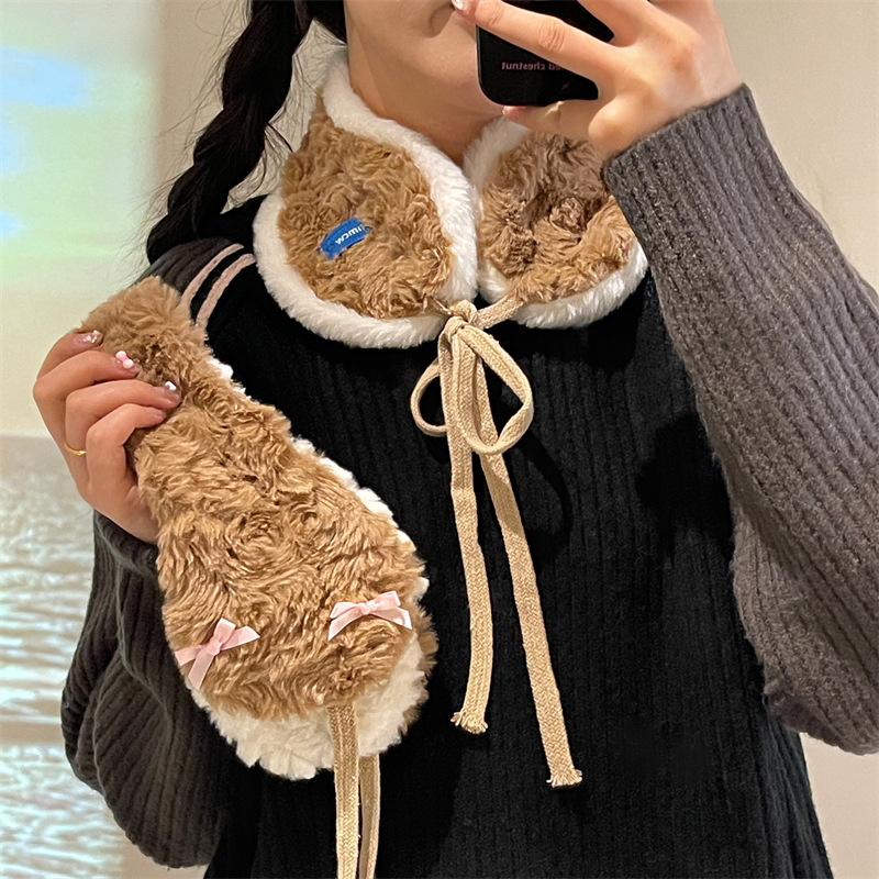 Nuevo estilo ins orejeras con cordones invierno niña linda niña bicicleta orejeras calentamiento de orejas estudiantes felpa cálido protección auditiva babero