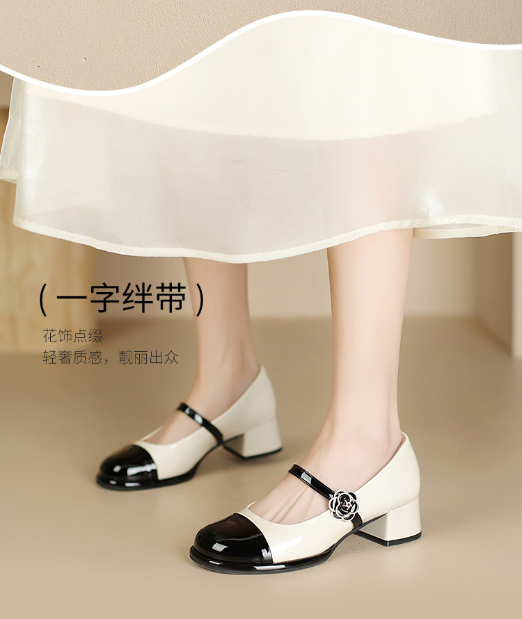 Giày Mary Jane nữ quai ngang cổ điển, gót vuông, mũi nhọn — AW107 mét Đen chi tiết 7