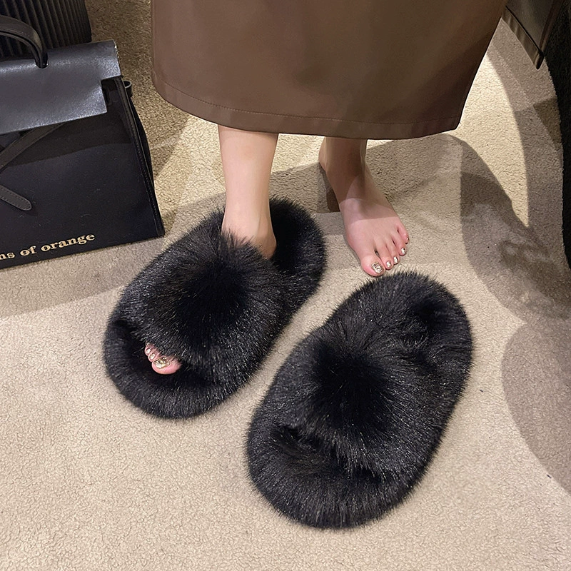 Сплошной цвет слово тапочки женская внешняя одежда 2024 осень новая комфортная мягкая и дикая шерстяная тапочки женская ленивая