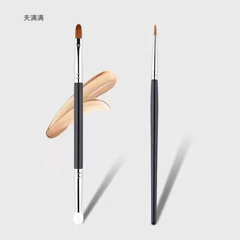 Teacher Mao's Flat-Head t Sponge Double-Ended Concealer Brush, Small Tear Trough Brush, Round-Head Detail Concealer Brush for Dark Circles