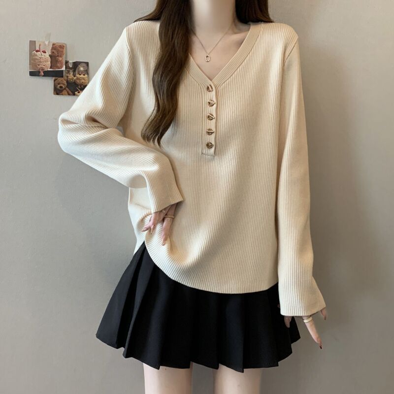 Plus-Size Women's Fashionable Stylish Collared Autumn and Winter Base Layer Shirt, Slimming and Tummy-Concealing Long-Sleeve Top