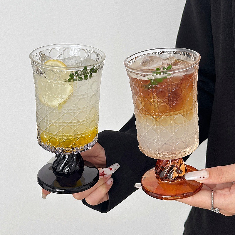 Palace Style Striped Juice Cup Tall Glass Coffee Cup Vintage Tall Glass Milk Tea Shop Drink Cup Beverage Cup