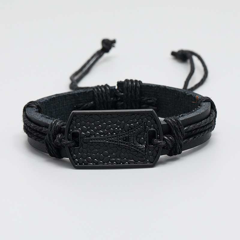 Simple Pull Adjustment Black Leather Bracelet Wholesale display picture 1