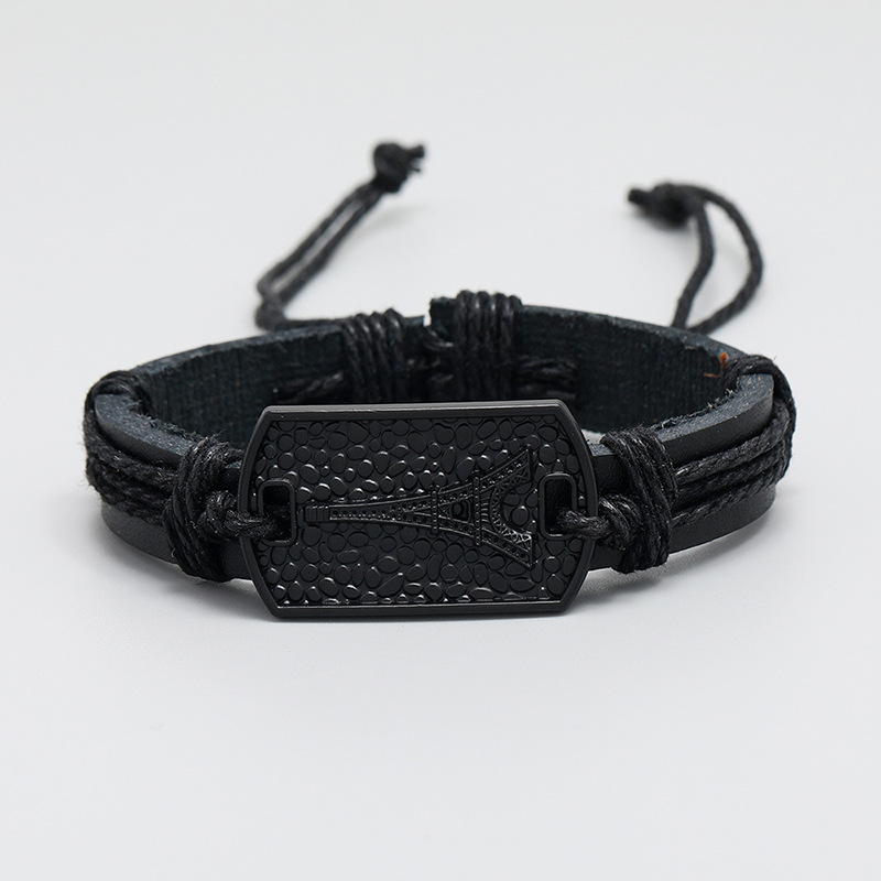 Pulsera De Cuero Negro Con Ajuste De Tracción Simple Al Por Mayor display picture 1