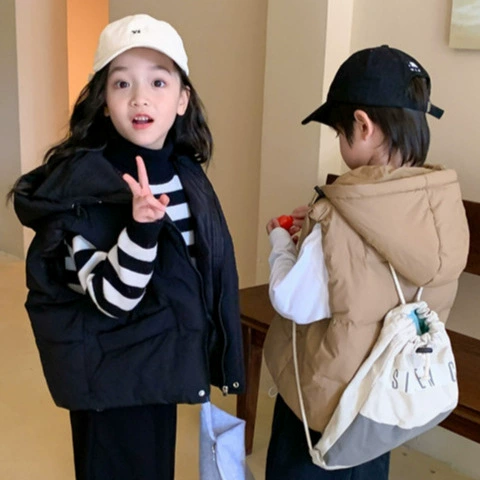 2024 новые осенние и зимние дети с капюшоном теплые пуховые жилеты