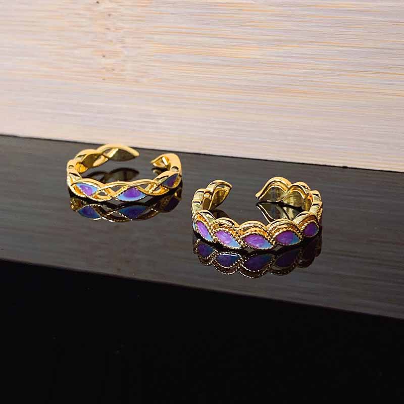 日韓藍彩夢幻紫開口戒指小眾氣質漸變琺瑯甜酷極簡冷淡風指環