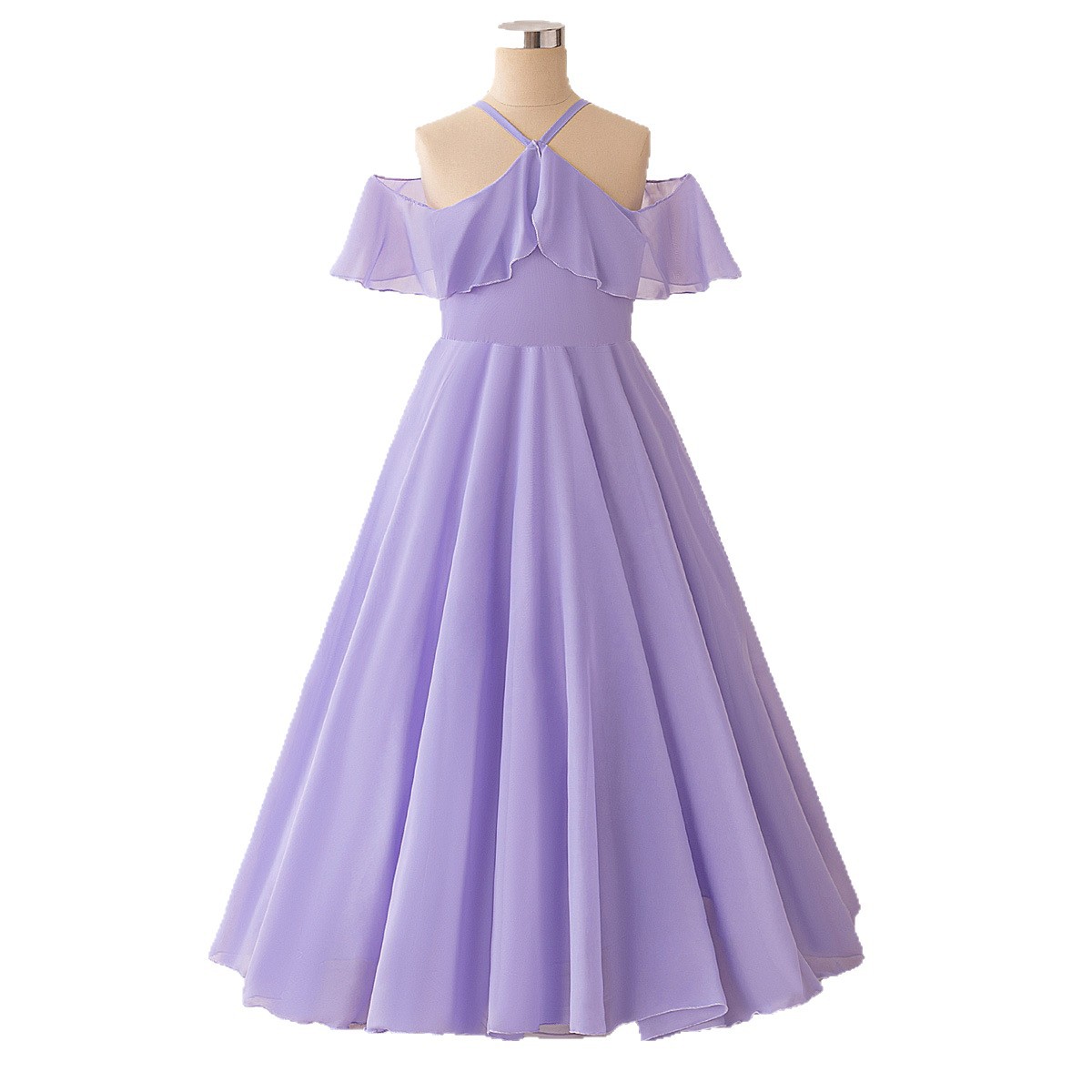 2025 nuevo vestido de cuello halter para niños grandes, falda larga de gasa de color sólido de verano, falda grande sin tirantes, falda, traje de baile