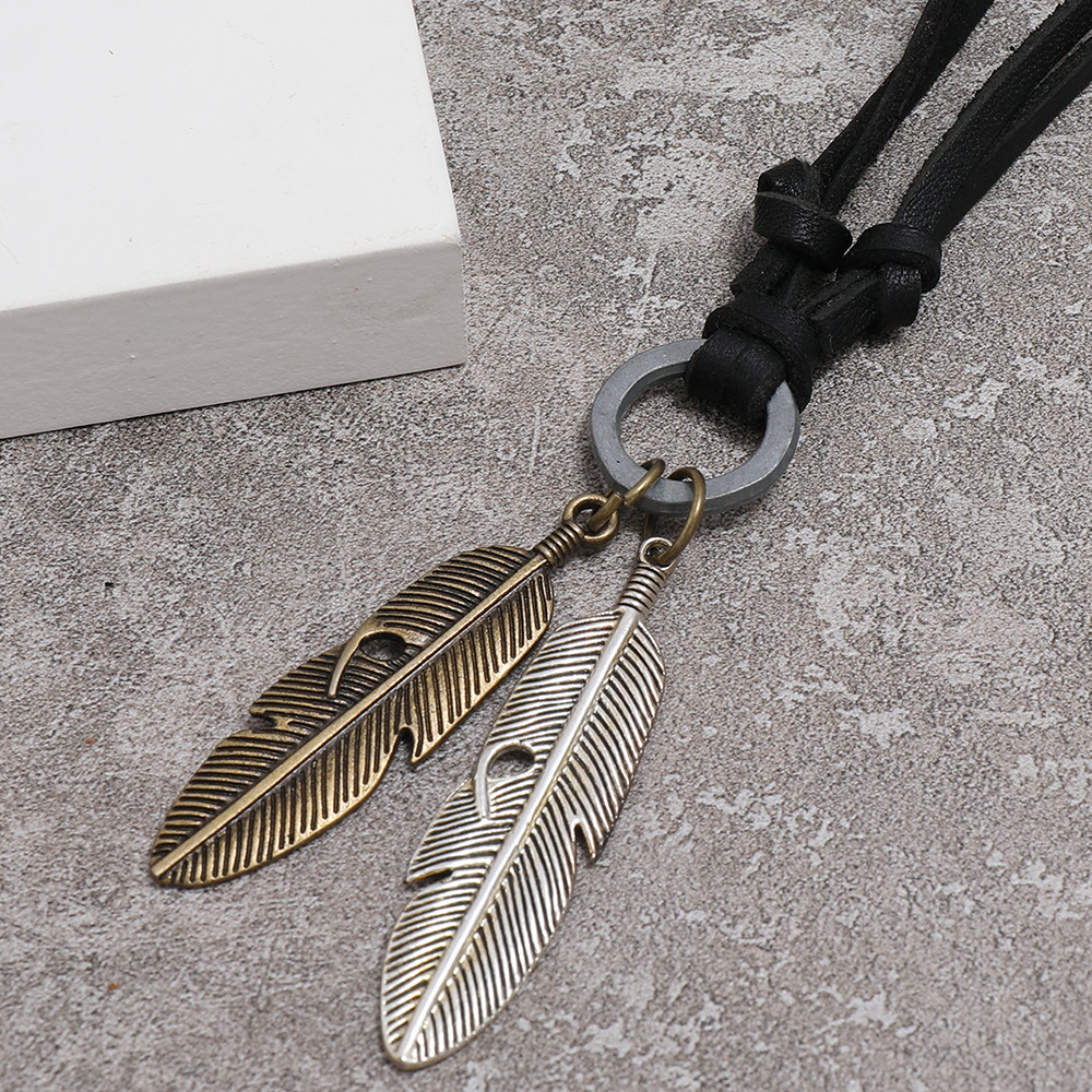 hip-hop retro alloy feather adjustable necklace